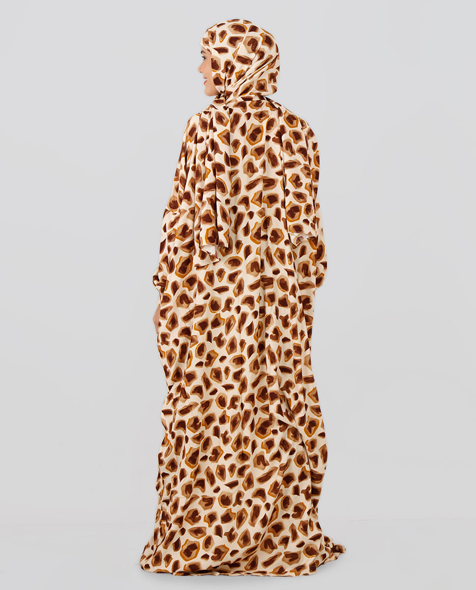 Floral Printed Prayer Dress - Beige